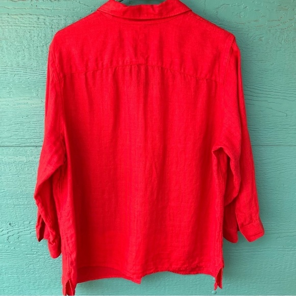 100% LINEN BUTTON DOWN TUNIC TOP ORANGE LAUREN RALPH LAUREN LRL SIZE 1X EUC - Picture 6 of 6